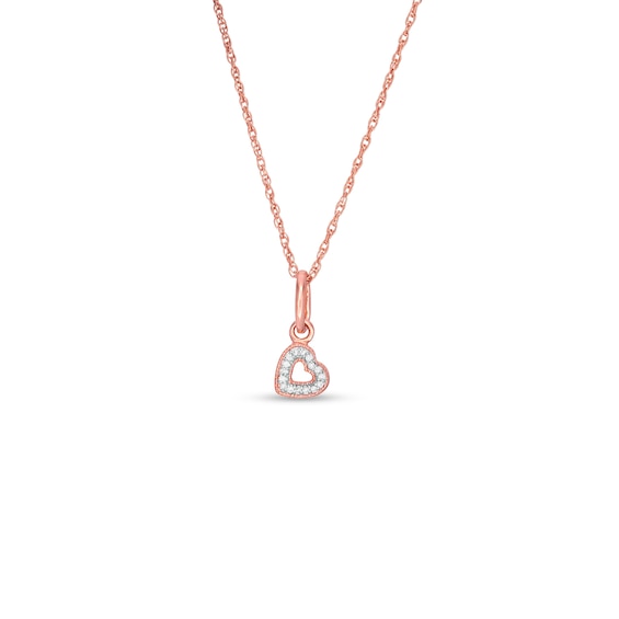 Diamond Accent Tilted Heart Outline Vintage-Style Pendant in 10K Rose