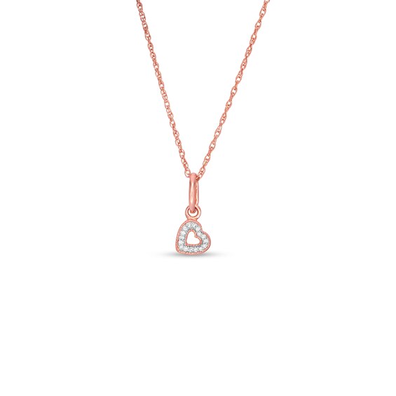 Diamond Accent Tilted Heart Outline Vintage-Style Pendant in 10K Rose