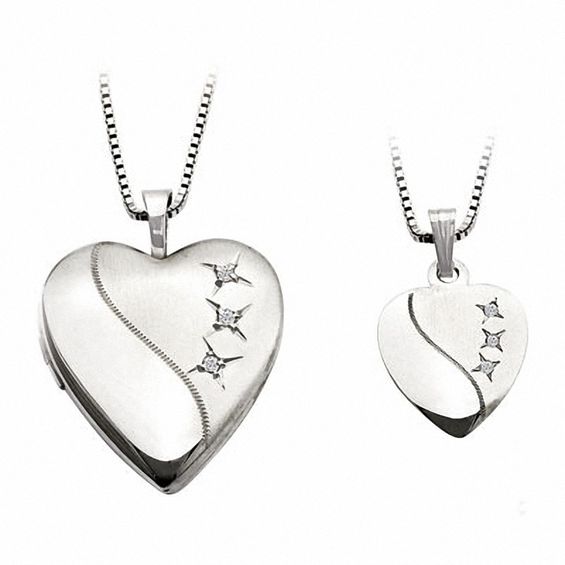 Diamond Accent Trio Mother and Daughter Matching Heart Locket and