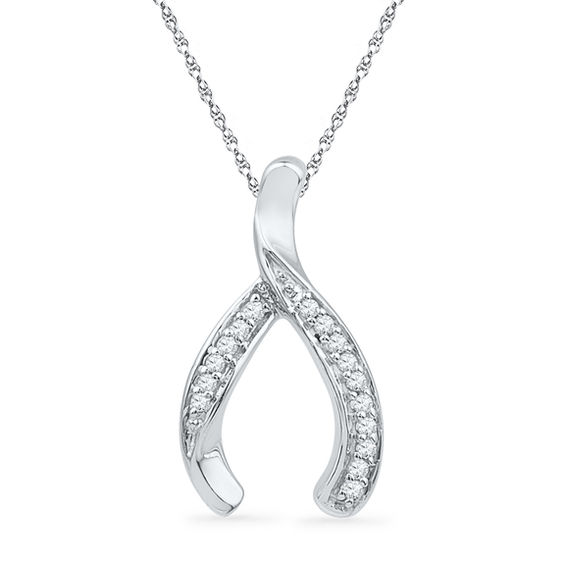 Diamond Accent Wishbone Pendant in Sterling Silver