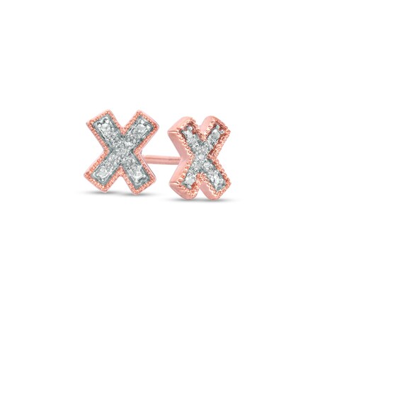Diamond Accent "X" Vintage-Style Stud Earrings in 10K Rose Gold