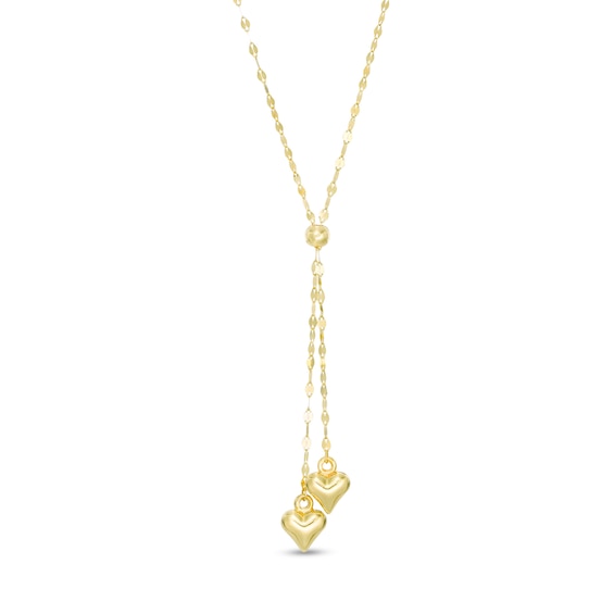 Double Heart Lariat-Style Necklace in 10K Gold