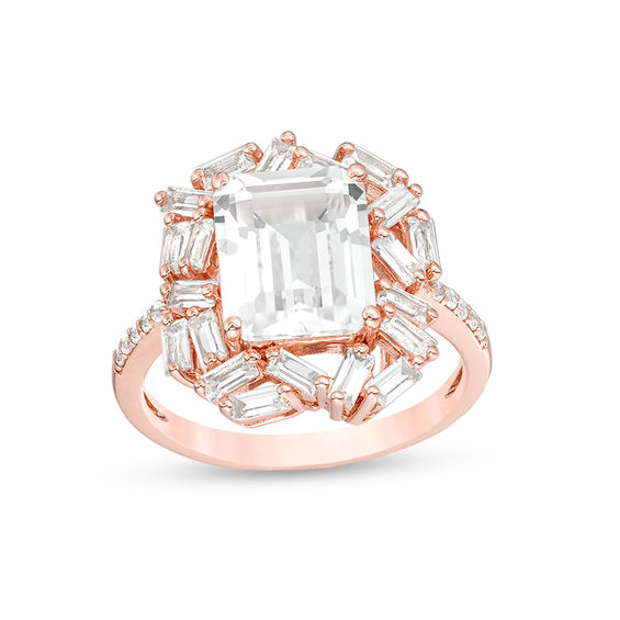 Emerald-Cut Lab-Created White Sapphire Frame Art Deco Ring in Sterling