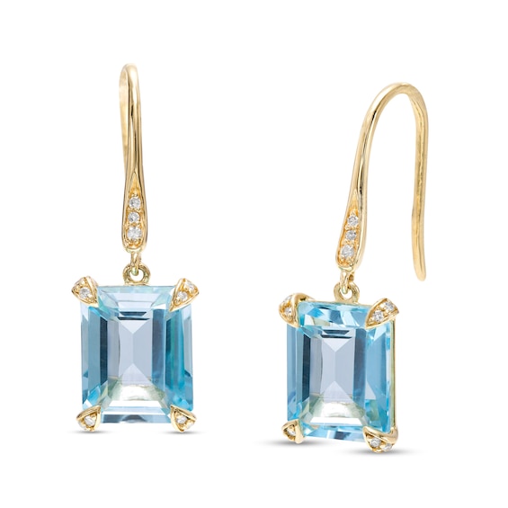 Emerald-Cut Sky Blue Topaz and 0.065 CT. T.w. Diamond Drop Earrings in