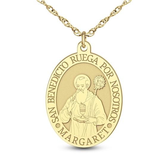 Engravable Oval "Saint Benedict Pray for Us" Pendant (1 Line and