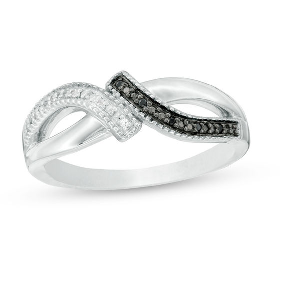Enhanced Black and White Diamond Accent Bypass Vintage-Style Ring in