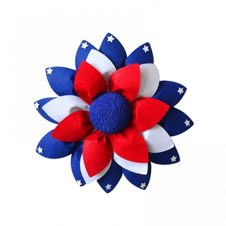 EQWLJWE Patriotic Wreath Independence Day Wreath American Flag Theme Handmade Flower Shaped Wreath Holiday Hanging Ornament for 4th of July Memorial Day Front Door Window Wall Decoration