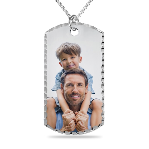 Extra-Large Engravable Photo Diamond-Cut Dog Tag Pendant in Sterling
