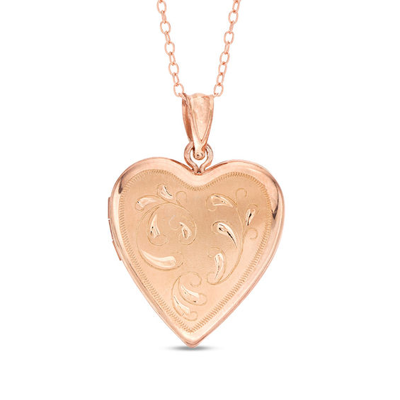 Filigree Etched Heart-Shaped Locket in Sterling Silver with Rose