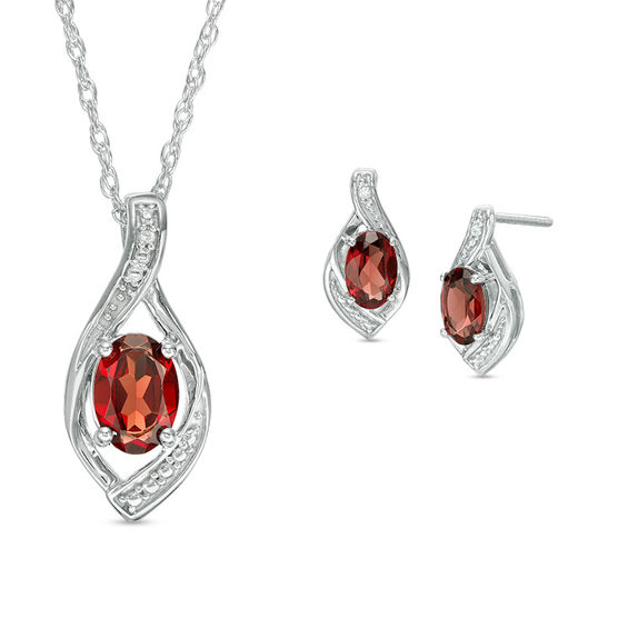 Garnet and Lab-Created White Sapphire Flame Pendant and Drop Earrings