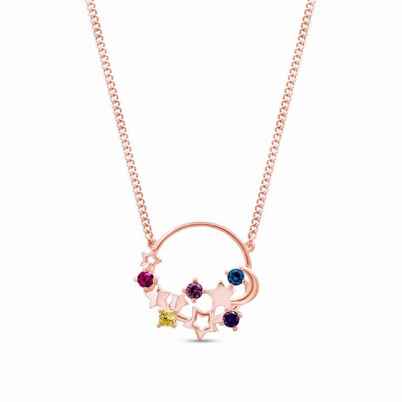 Gemstone Stars and Moon Circle Necklace (3-5 Stones)