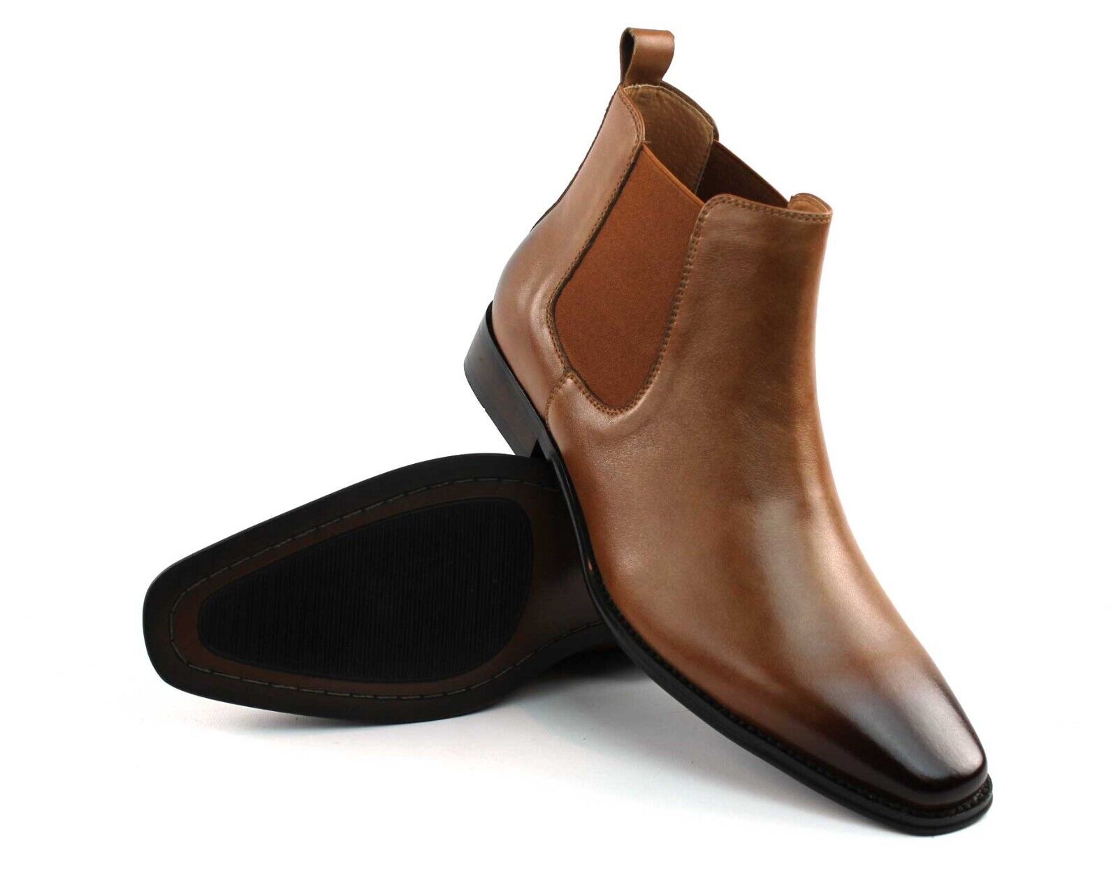 Genuine Leather Cognac Mens Dress Chelsea Boots Almond Toe Leather Lining AZAR