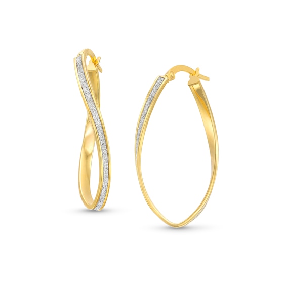 Glitter Enamel Curvy Hoop Earrings in 14K Gold