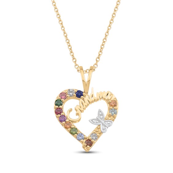 Grandma's Gemstone with Offset Butterfly Loop Heart Pendant (3-13