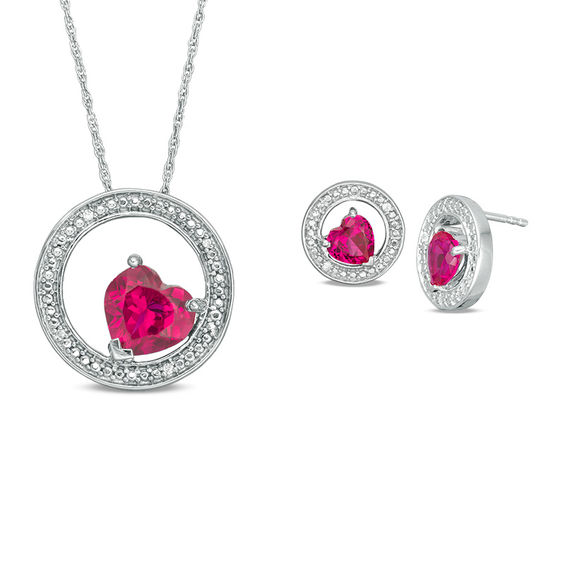 Heart-Shaped Lab-Created Ruby and Diamond Accent Circle Pendant and