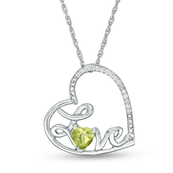Heart-Shaped Peridot and Diamond Accent Tilted "Love" Pendant in