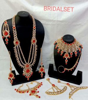 Indian Gold Tone Kundan Bridal Costume Wedding Fashion Jewelry 9 Pc Combo Set