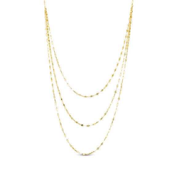 Italian Gold 030 Gauge Triple Strand Mirror Chain Necklace in 14K Gold