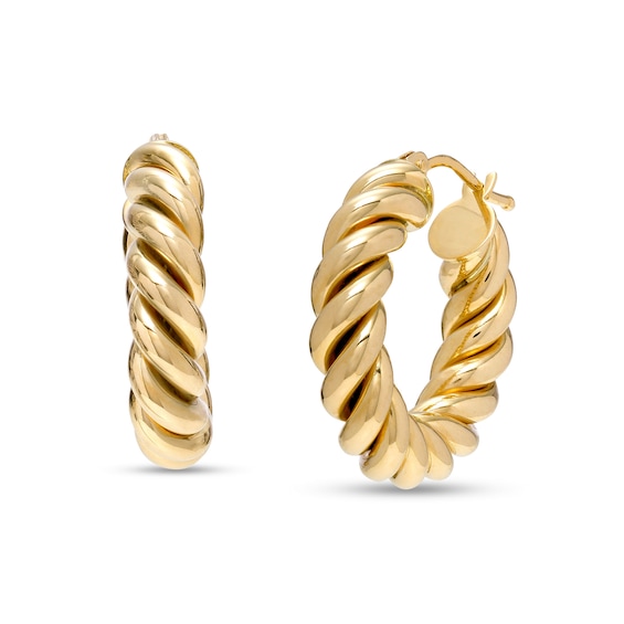 Italian Gold 10.0mm Rope-Textured Tube Huggie Hoop Earrings in 14K