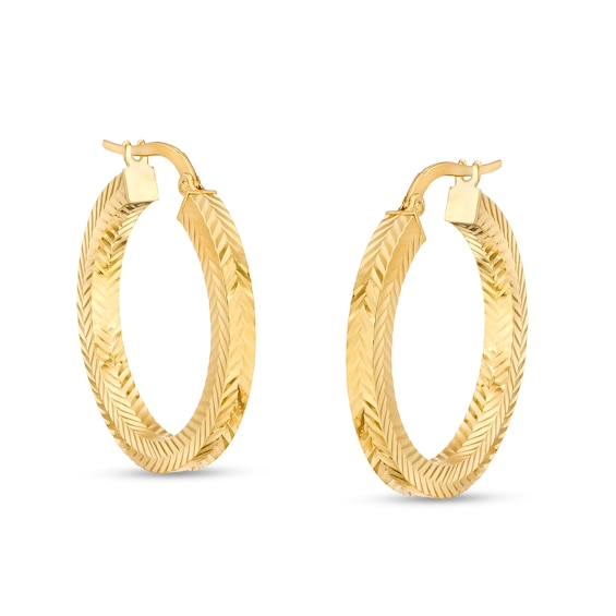 Italian Gold 20.0mm Diamond-Cut Square Tube Hoop Earrings in 14K Gold