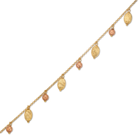Italian Gold Dangle Bead Bracelet in Hollow 18K Two Tone Gold
