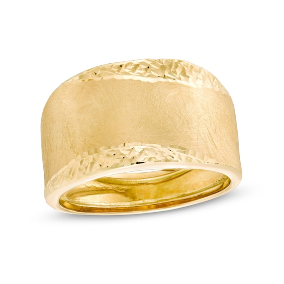 Italian Gold Diamond-Cut and Satin Wave Ring in 14K Gold - Size 7