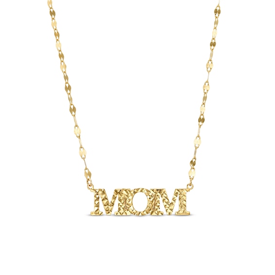 Italian Gold Diamond-Cut "Mom" Mirror Link Chain Necklace in 10K Gold