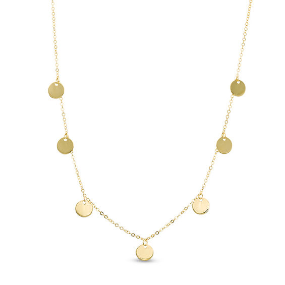 Italian Gold Disc Dangle Station Necklace in 14K Gold