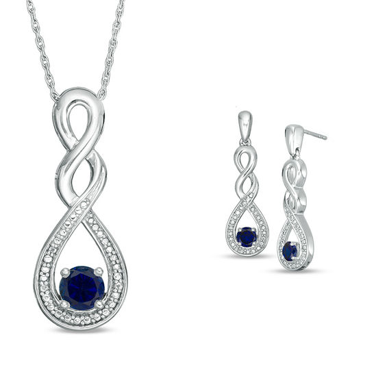 Lab-Created Blue Sapphire and Beaded Cascading Infinity Pendant and