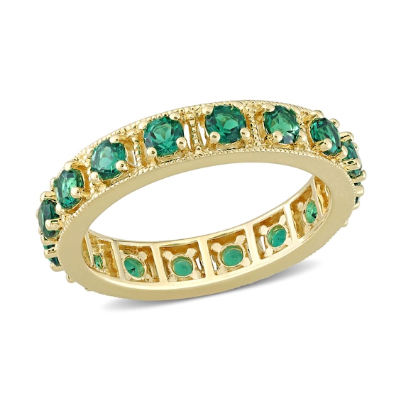 Lab-Created Emerald Vintage-Style Eternity Band in Sterling Silver