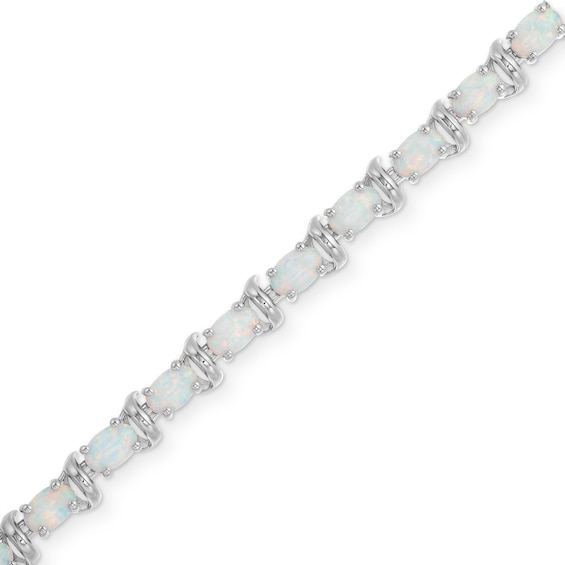 Lab-Created Oval Opal and White Sapphire Line Bracelet in Sterling