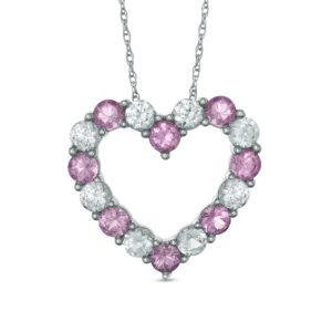 Lab-Created Pink and White Sapphire Heart Pendant in 10K White Gold