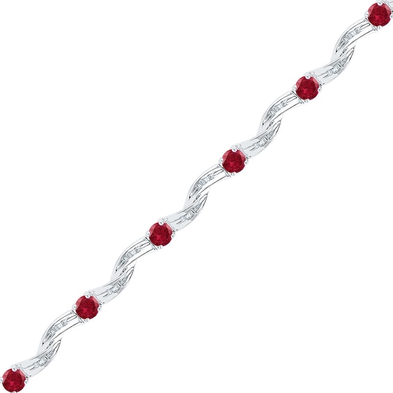 Lab-Created Ruby and Diamond Accent Twist Bracelet in Sterling Silver
