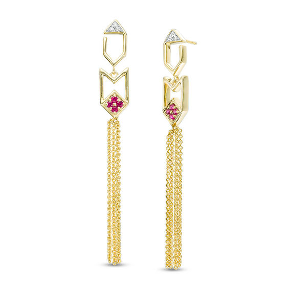 Lab-Created Ruby Cluster and Diamond Accent Art Deco Tassel Drop