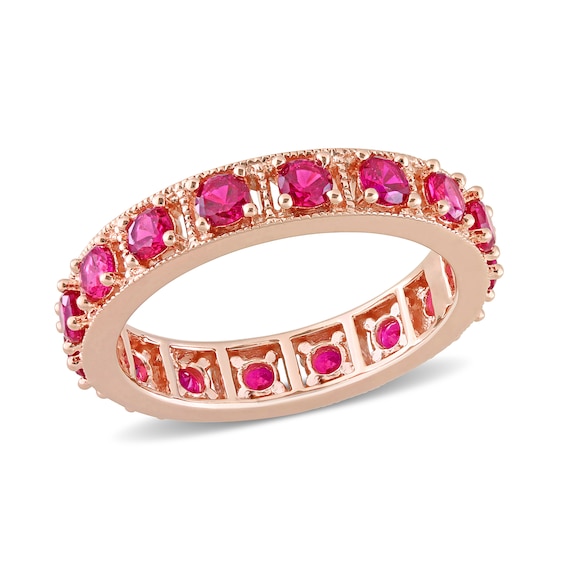 Lab-Created Ruby Vintage-Style Eternity Band in Sterling Silver with