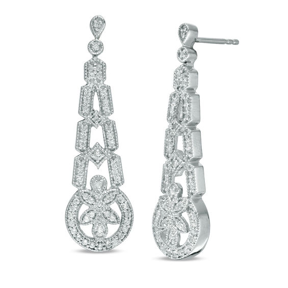 Lab-Created White Sapphire Art Deco Vintage-Style Drop Earrings in