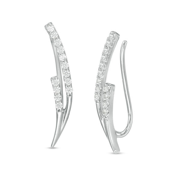 Lab-Created White Sapphire Pointed Double Row Curve Crawler Earrings