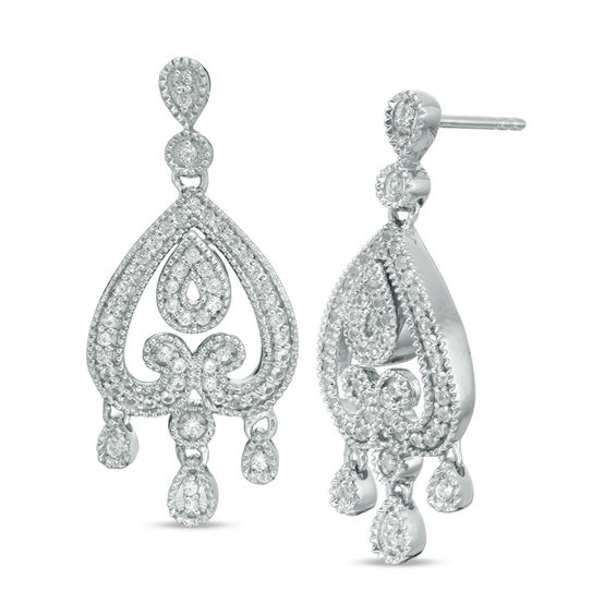 Lab-Created White Sapphire Vintage-Style Chandelier Drop Earrings in