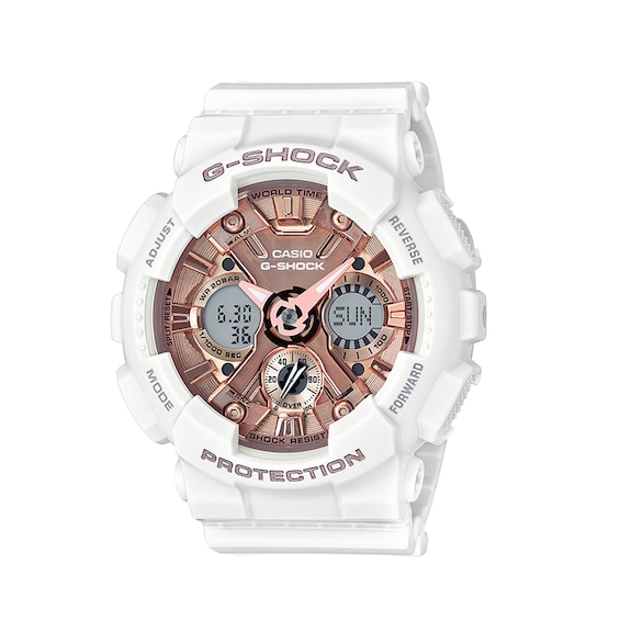Ladies' Casio G-Shock White Resin Strap Watch with Rose-Tone Dial