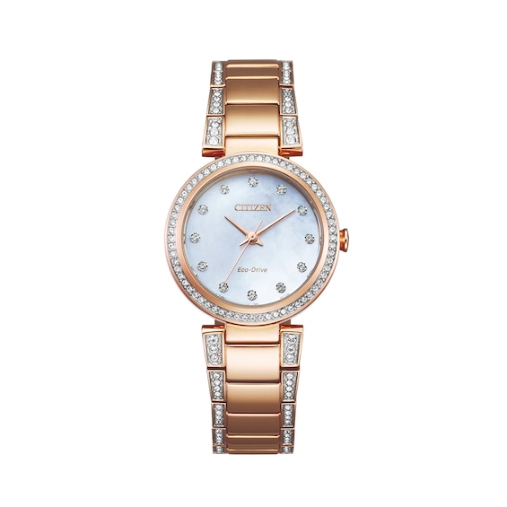 Ladies' Citizen Eco-DriveÂ® Crystal Accent Rose-Tone Watch with