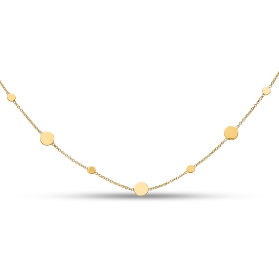 Large and Small Disc Alternating Station Necklace in 14K Gold
