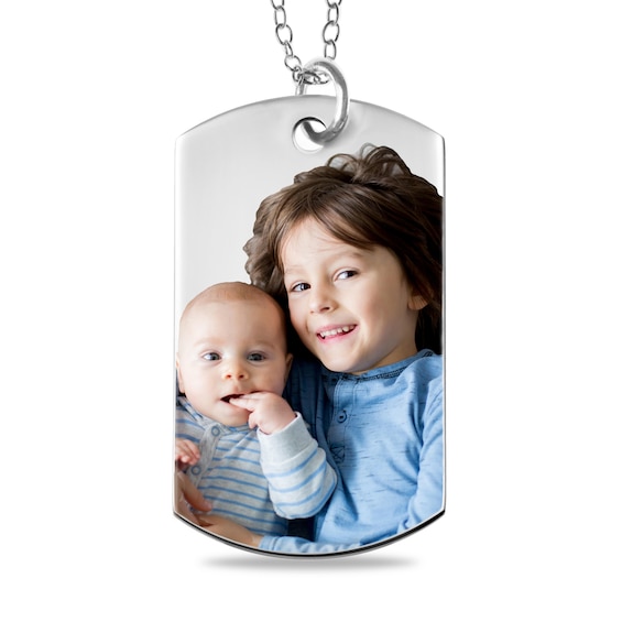 Large Engravable Photo Dog Tag Pendant in Sterling Silver (1 Image and