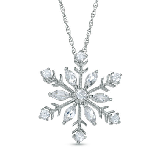 Marquise-Cut and Round White Lab-Created Sapphire Snowflake Pendant in