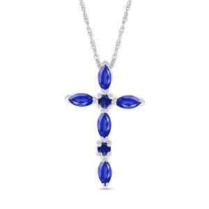 Marquise and Round Blue Lab-Created Sapphire Alternating Cross Pendant