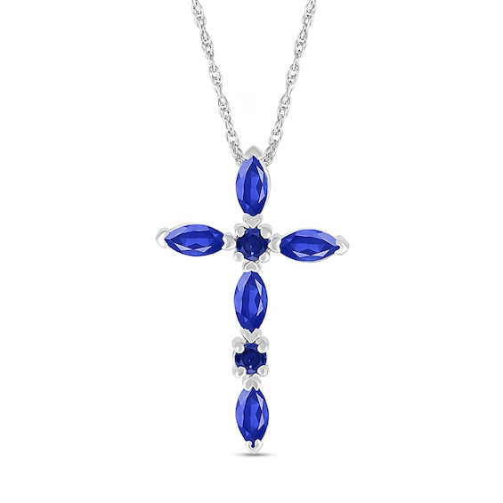 Marquise and Round Blue Lab-Created Sapphire Alternating Cross Pendant
