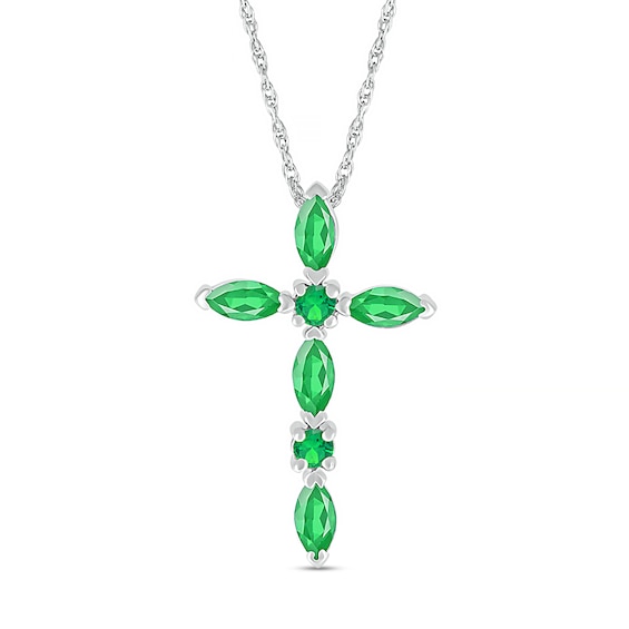 Marquise and Round Lab-Created Emerald Alternating Cross Pendant in