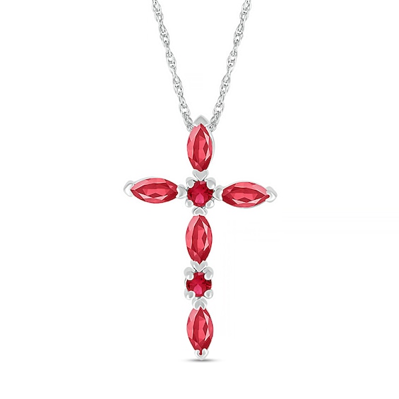 Marquise and Round Lab-Created Ruby Alternating Cross Pendant in