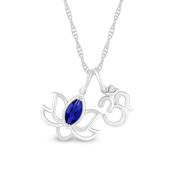 Marquise Blue and White Lab-Created Sapphire Lotus Flower and Om