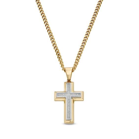 Men's 0.085 CT. T.w. Diamond Cross Pendant in Stainless Steel with