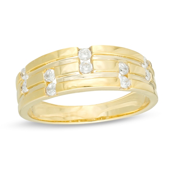 Men's 0.23 CT. T.w. Diamond Duos Grooved Band in 10K Gold